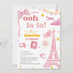 Fancy Pink Paris Eiffel Tower Invitación Gingham