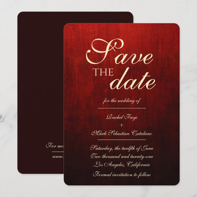 Fancy Red & Gold Guardar La Invitación De Fecha (Anverso / Reverso)