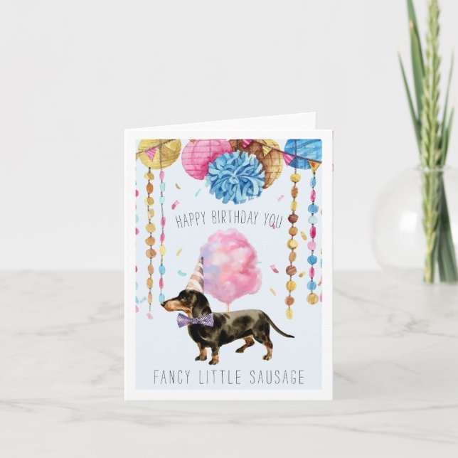 Fancy Sausage | Tarjeta de cumpleaños Cute Dachshu (Anverso)