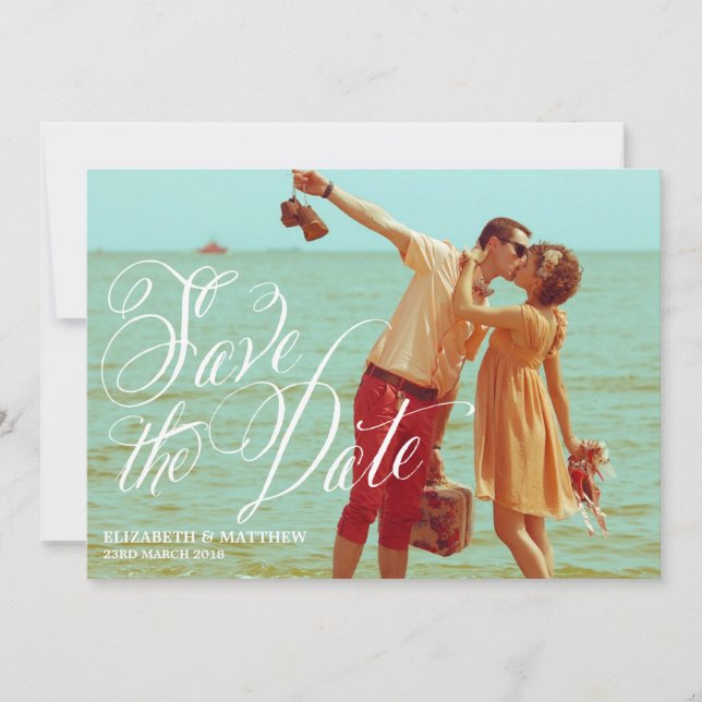 Fancy Script | Anuncio de Save the Date de Foto (Anverso)