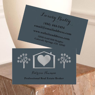 Fancy Silver Heart Slate Real Estate Tarjeta de Ne