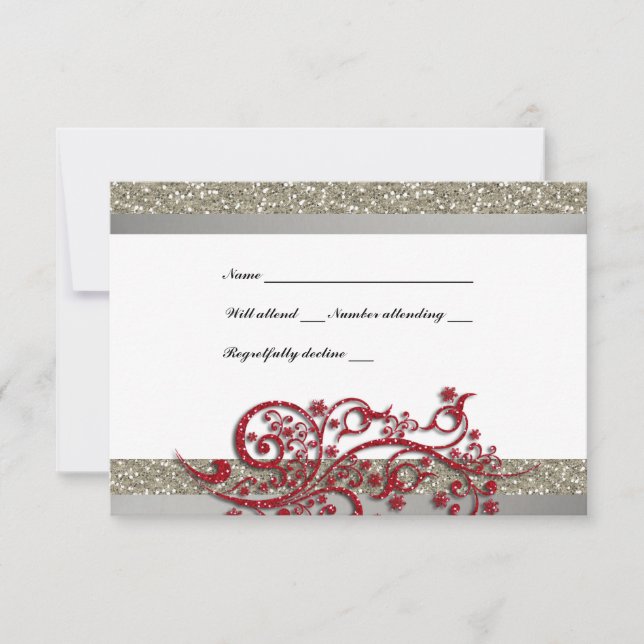 Fancy Silver Red Purpurina Snowflakes RSVP (Anverso)
