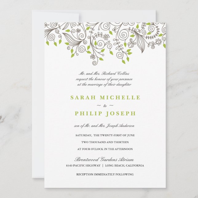 Fancy Swirls Formales Invitaciones a la Boda Flora (Anverso)