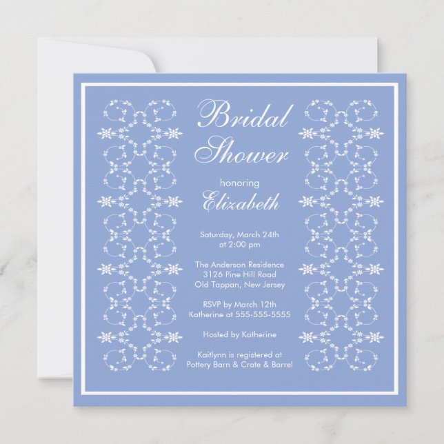 Fancy Swirls Frame Bridal Shower Invitación Blue (Anverso)