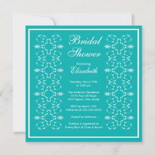 Fancy Swirls Frame Bridal Shower Invitación Blue