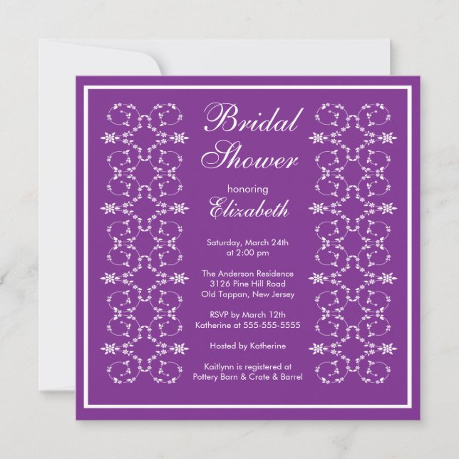 Fancy Swirls Frame Bridal Shower Invitación Purple (Anverso)