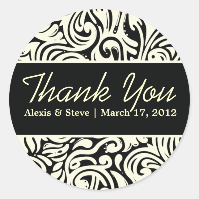 Fancy Swirls Monogrammed Boda Pegatinas redondos (Anverso)