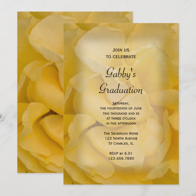 Fancy Yellow Rose Graduation Party Invitación (Anverso / Reverso)