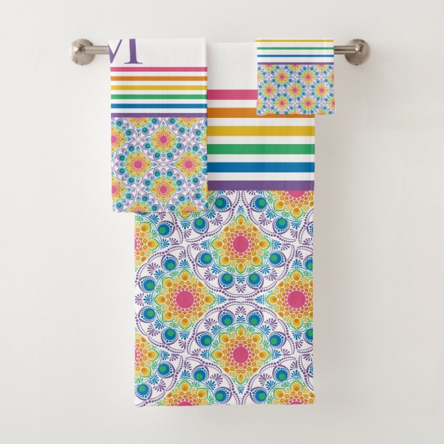 Fans Art Decó de la fuente floral arcoiris monogra (In situ)