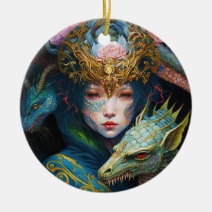Fantasía Arte Dragón Diosa Reina Ornamento Cerámic