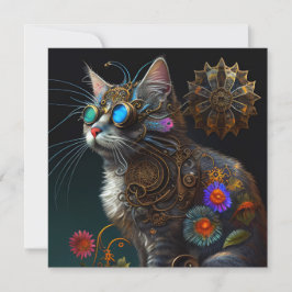 Fantasía atractiva de gato y flores de vapor arte 