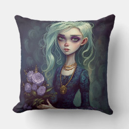 Fantasía Chica en almohada verde y espeluznante de