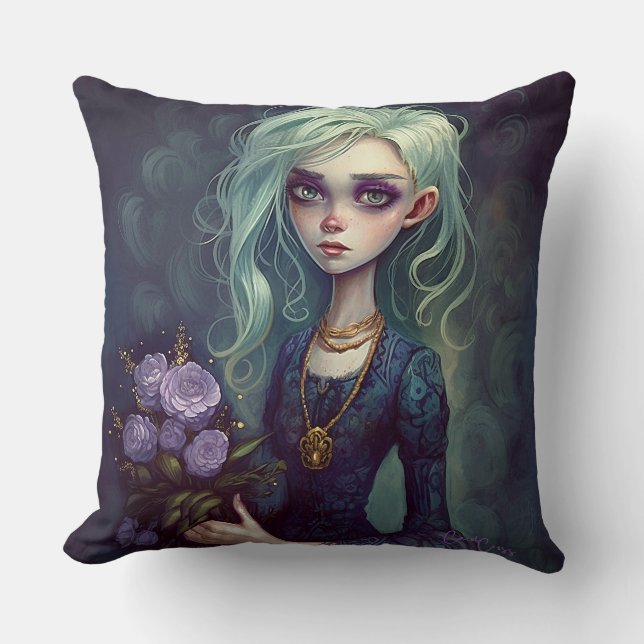 Fantasía Chica en almohada verde y espeluznante de (Anverso)