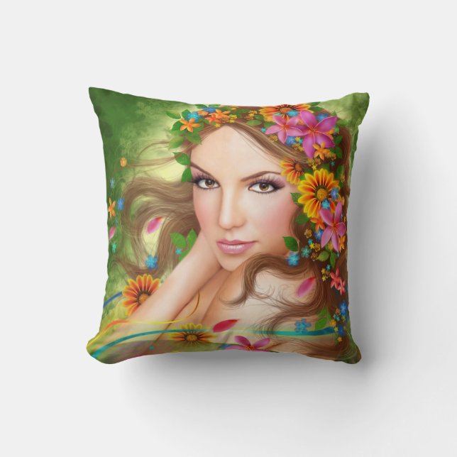 Fantasía de almohada Hermosa mujer de hadas con fl (Anverso)