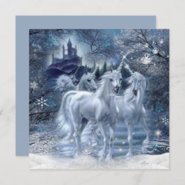 Fantasía De Invierno Unicornios En La Tarjeta Llan
