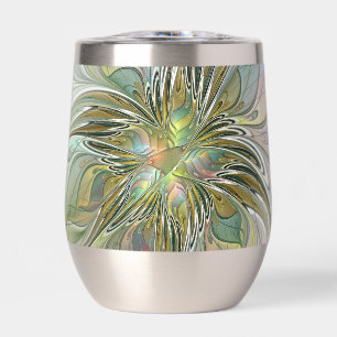 Fantasía floral arte fractal moderno flor con oro