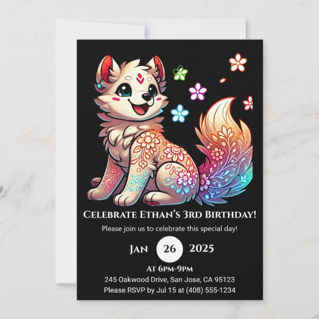 Fantasía floral Pup Invitación de cumpleaños (Anverso)