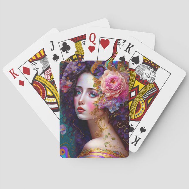 Fantasía Glam Mujer Pop Arte Jugando Cartas (Reverso)