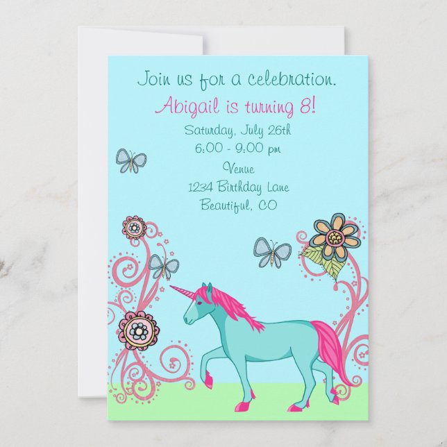 Fantasía mágica Invitación al cumpleaños de unicor (Anverso)