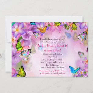 Fantasía Mariposas Flores Dulce 16 Invitación