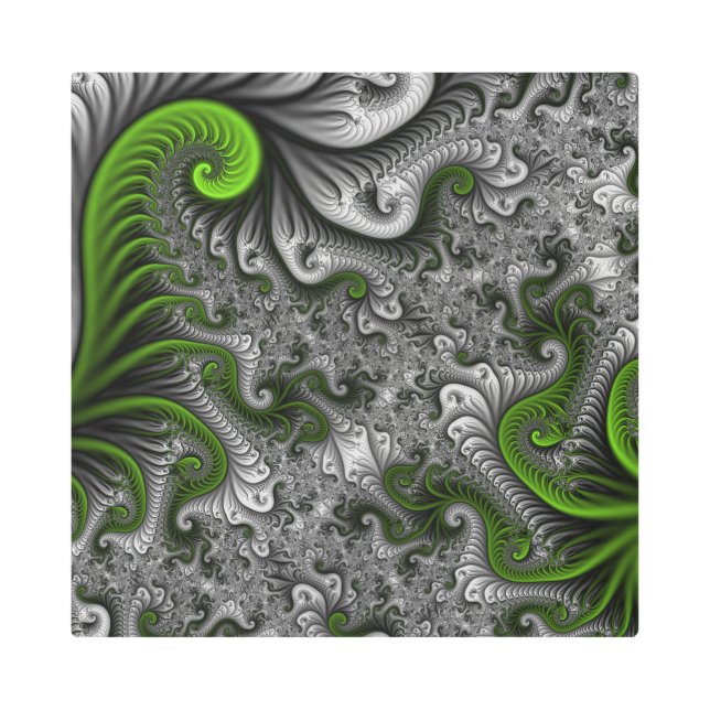 Fantasía Mundo Arte Fractal Verde Y Gris Resumen (Anverso)