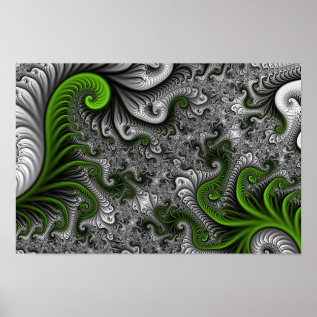 Fantasía Mundo Arte Fractal Verde Y Gris Resumen (Frente)
