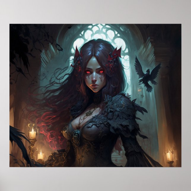 Fantasía oscura hembra Poster de arte anime (Frente)