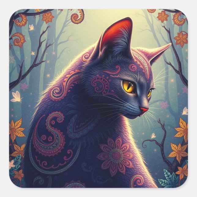 Fantasía Pegatinas gatos morados (Anverso)