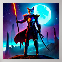 Fantasía Poster de Arte Digital de Gato Sci-fi