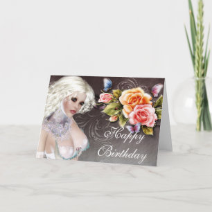 Fantasía rubia con Rosas Tarjeta de cumpleaños 1