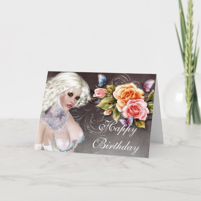 Fantasía rubia con Rosas Tarjeta de cumpleaños 1 (Anverso)