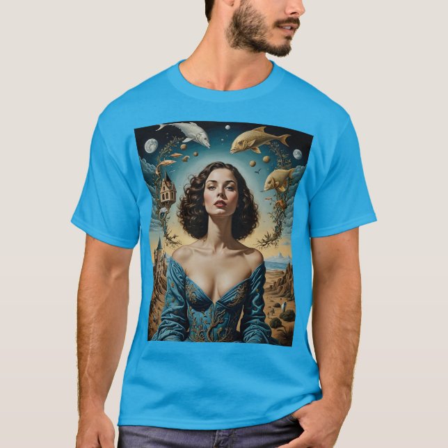 Fantasía surrealista Mujer pescando camiseta (Anverso)