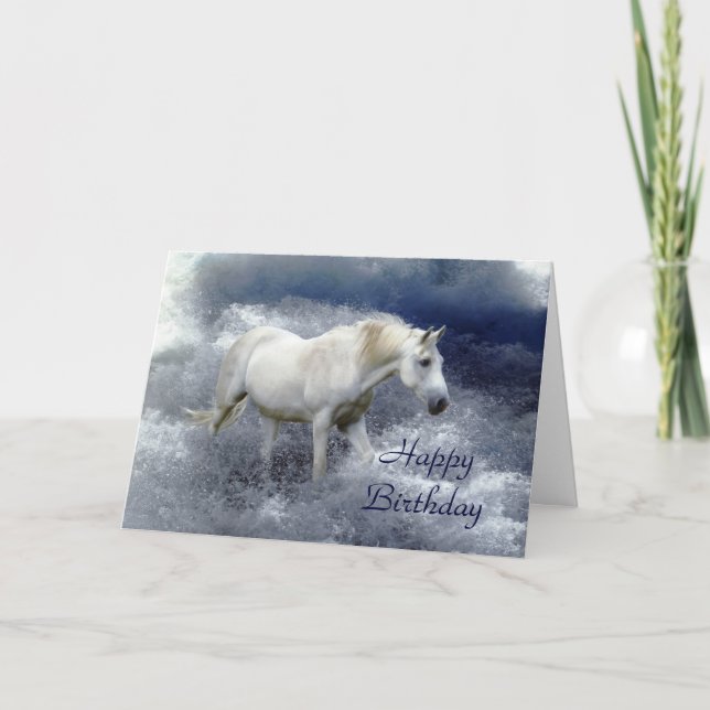 Fantasía Tarjeta de cumpleaños para caballos blanc (Anverso)