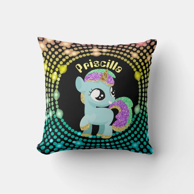 Fantasía unicornio chica habitación almohada (Anverso)