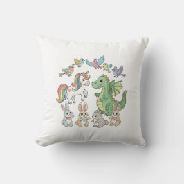 Fantasía Unicornio y niños dragones almohada