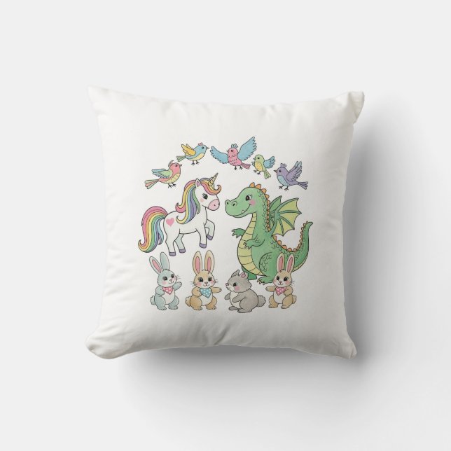 Fantasía Unicornio y niños dragones almohada (Anverso)