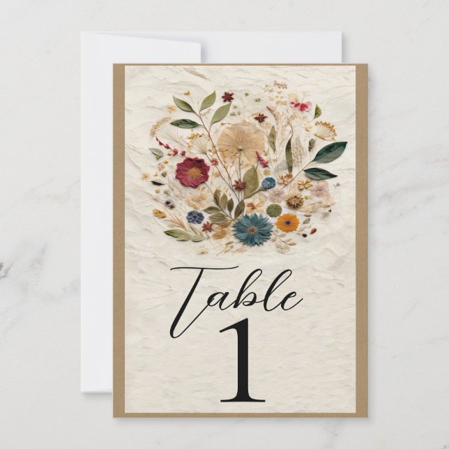 Fantasioso número de mesa con flores prensadas de  (Anverso)