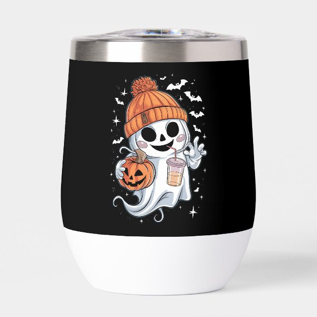 Fantasma Adorable Bebiendo Café Halloween Café Hel (Frente)