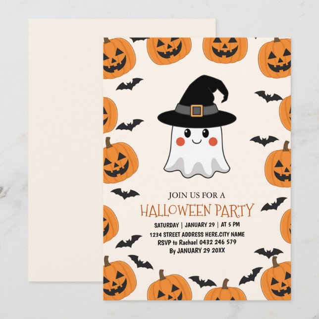 Fantasma Boo Ghost Kids Halloween Party Invitación (Anverso / Reverso)