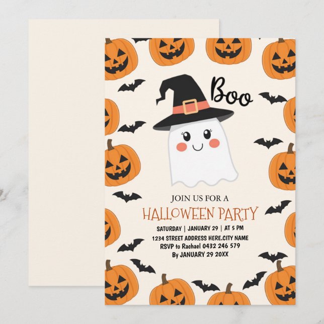 Fantasma Boo Ghost Kids Halloween Party Invitación (Anverso / Reverso)