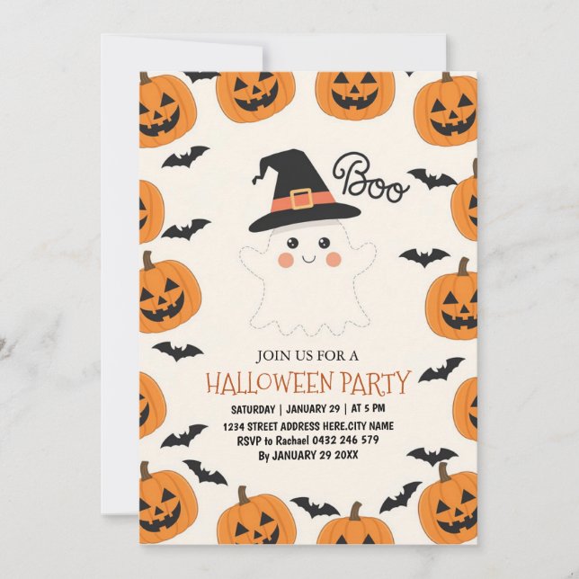 Fantasma Boo Ghost Kids Halloween Party Invitación (Anverso)