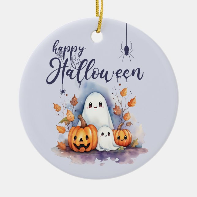 Fantasma de calabaza de Halloween - Ornamento de c (Frente)