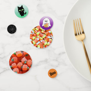 Fantasma de Confetti de Halloween y gatos negros