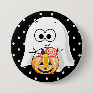Fantasma de Halloween con botón de cubo de caramel