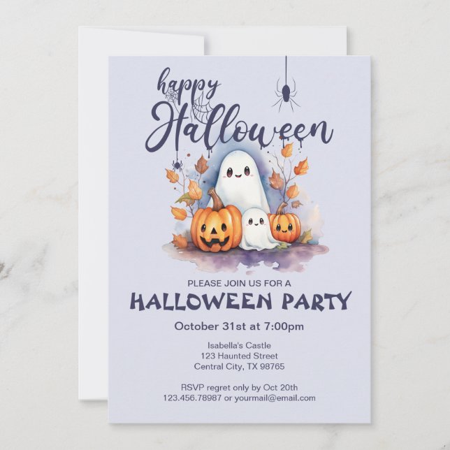 Fantasma invitación a la calabaza de Halloween (Anverso)