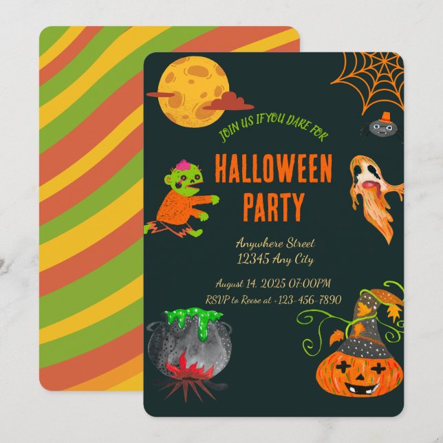 Fantasma Invitación a la fiesta de Halloween (Anverso / Reverso)