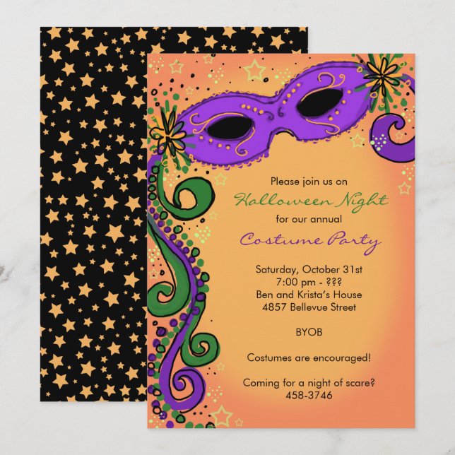 Fantasma invitación al Mardi Gras para la fiesta d (Anverso / Reverso)