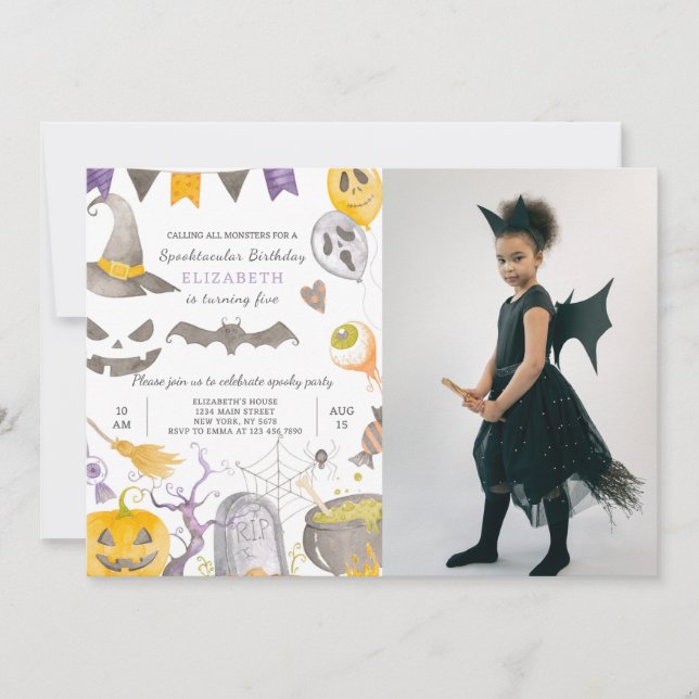 Fantasma Invitación de cumpleaños de Halloween con (Anverso)