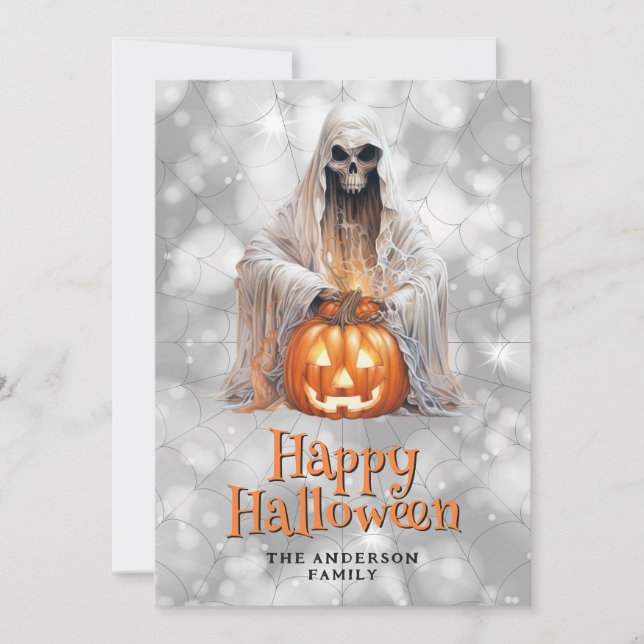 Fantasma Jack O'Lantern Tarjeta de Halloween feliz (Anverso)