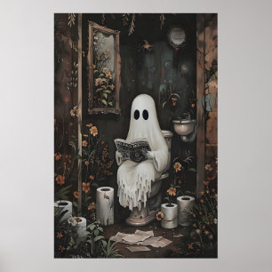 Fantasma leyendo periódico en impresión de inodoro